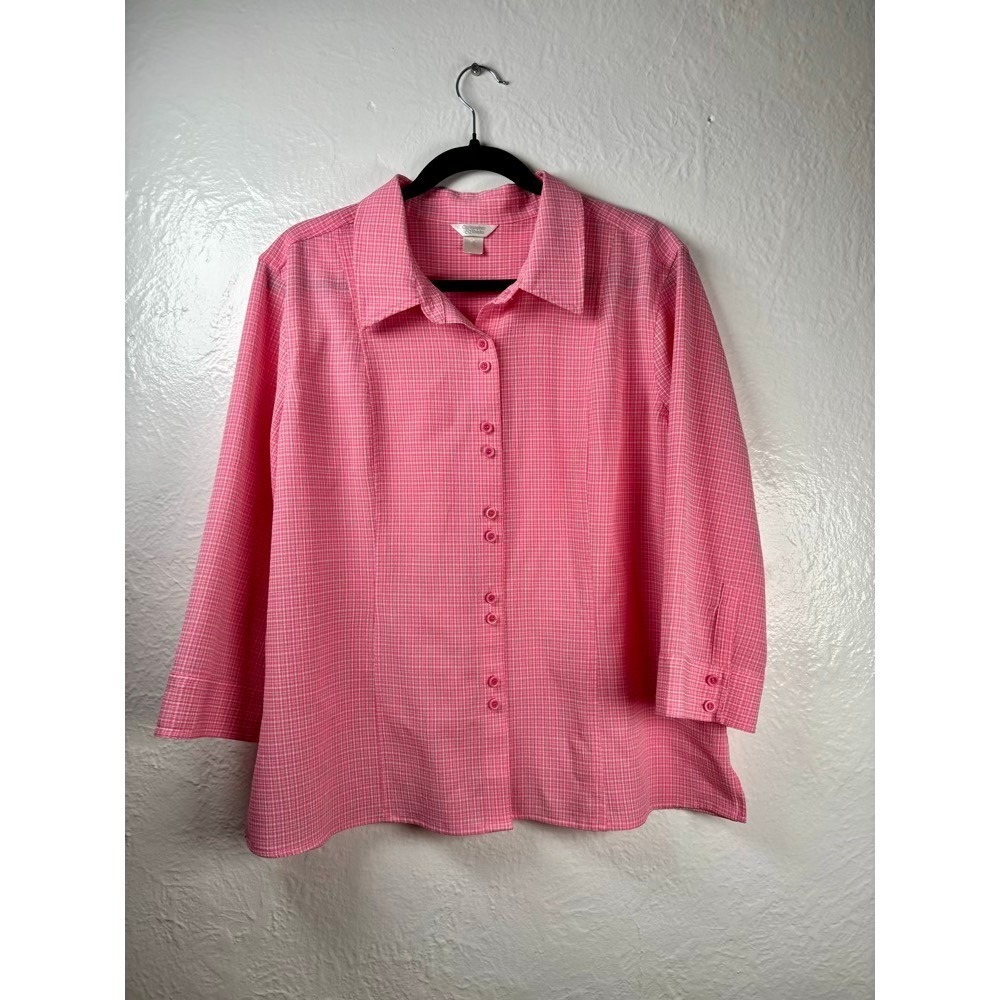 Christopher & Banks Button Front Blouse Women XL Pink‎ Barbie Office Grandmacore